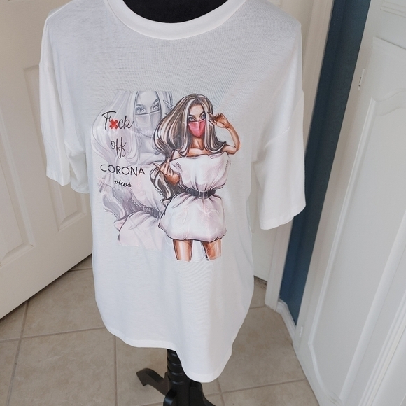 NWOT white tee "Fxck off Corona Virus" XL - Picture 7 of 7